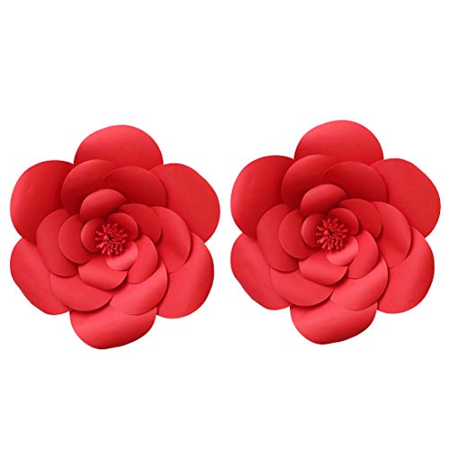 Product Cover LG-Free 2pcs 12inch Paper Flower Backdrop Decoration Party Paper Flower Wedding Rose Flower Wall Backdrop DIY Paper Handmade Craft for Nursey,Baby Shower,Birthday,Home Decor (12inch, Ruby Red)