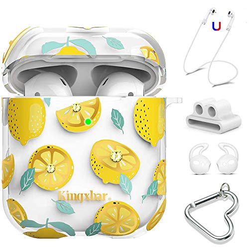 Product Cover KINGXBAR AirPods Case 5 in 1 Clear Protective Hard PC AirPod Cover with Crystal from Swarovski for Apple AirPods 2 & 1, Cute Lemon Design for Girls Women