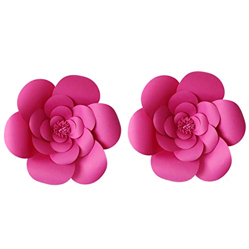 Product Cover LG-Free 2pcs 12inch Paper Flower Backdrop Decoration Party Paper Flower Wedding Rose Flower Wall Backdrop DIY Paper Handmade Craft for Nursey,Baby Shower,Birthday,Home Decor (12inch, Rose Red)
