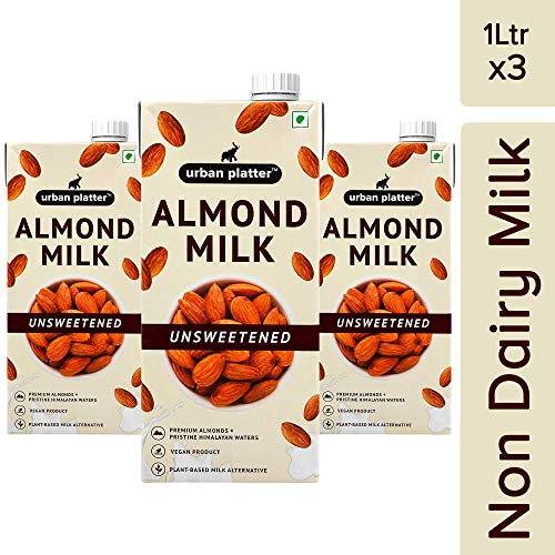 Product Cover Urban Platter Unsweetened Almond Milk, 1 Litre [Pack of 3, Barista-Grade, Lactose-Free, Plant-Based Milk Alternative]