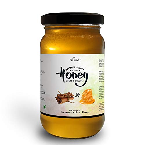 Product Cover Hi Honey Cinnamon Infused Wild Organic Honey by Saurashtra Honey Bee Farm| an Ayurvedic Remedy for Weight Loss, Cough and Digestive Disorders | Raw, Unprocessed - 530 Gram (Cinnamon_Honey)
