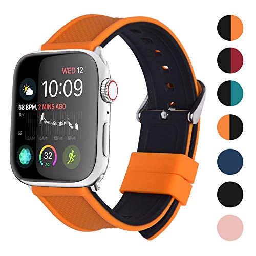 Product Cover Apple Watch Band Silicone Compatible Apple Watch 42mm 44mm 38mm 40mm, Fullmosa Rainbow Soft Rubber iWatch Band for Apple Watch 5/4/3/2/1, Pumpkin Orange Top/Black Bottom 44mm 42mm