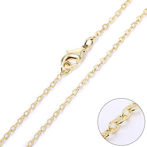 Product Cover Wholesale 12 PCS Gold Plated Brass Flat Cable Chain Finished Necklace Chains Bulk for Jewelry Making (18 Inch(1.5MM))