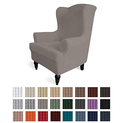 Product Cover Easy-Going Stretch Wingback Chair Sofa Slipcover 1-Piece Sofa Cover Furniture Protector Couch Soft with Elastic Bottom Spandex Jacquard Fabric Small Checks(Wing Chair,Taupe)