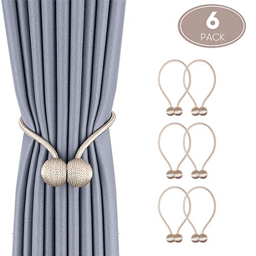 Product Cover Datttcc Magnetic Curtain Tiebacks 6 Pack 3 Pair-Magnetic Curtain Straps,Home Curtain Buckle Strong Magnetic Curtain Buckle Curtain Clips Rope Straps Indoor Office Window Curtain Bracket Decoration