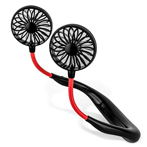 Product Cover BroElec Portable Fan Hand Free Small Personal Mini USB Fan 2000mAh Rechargeable Battery Operated Neck Fan 12H Working Hours 3 Speeds 360 Degree Adjustment Head for Office Travel Outdoor Camping(Black)