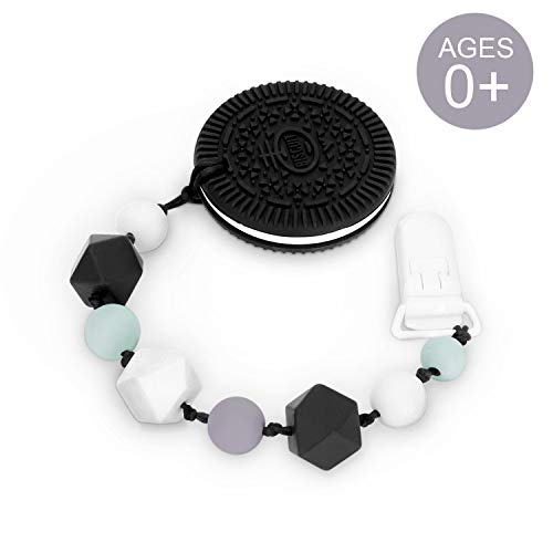Product Cover Baby Teething Toys, Soft and Highly Recommended by Moms, Highly Effective Pain Relief Cookie Teether Chew Beaded with Pacifier Clip, Natural Organic Freezer, BPA & Phthalates Free, FDA Compliant