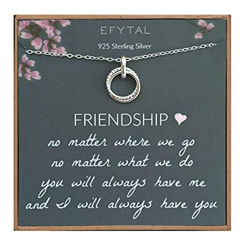 Product Cover EFYTAL Best Friend Gifts, Sterling Silver Studded Ring Interlocking Circles Necklace, Friendship Necklaces, Bridesmaid Gift, Pendant Jewelry for Her