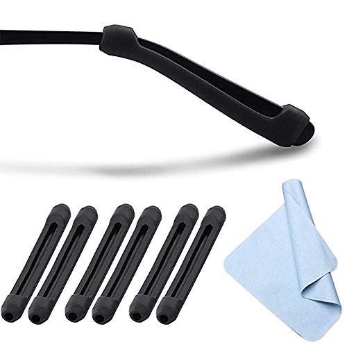 Product Cover XIANEWS Silicone Eyeglasses Temple Tips Sleeve Retainer,Anti-Slip Elastic Comfort Glasses Retainers For Spectacle Sunglasses Reading Glasses Eyewear (Black - 3 pairs)