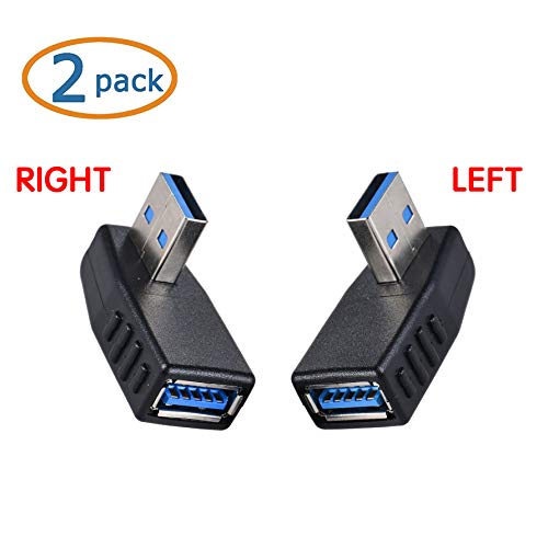 Product Cover USB 3.0 Right Angle Adapter,Wuedozue 2 Pack[Left＋Right] 90 Degree USB Male to Female L Shape Extension Converter for Computer,U Disk, Mouse and More