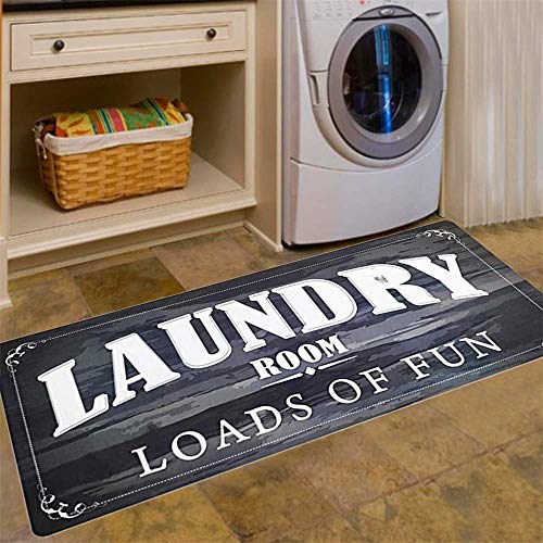 Product Cover Abreeze Laundry Room Load of Fun Rug Floor Mat for Washroom Mudroom Non Skid Rubber Waterproof Kitchen Mat, 20x48,Black