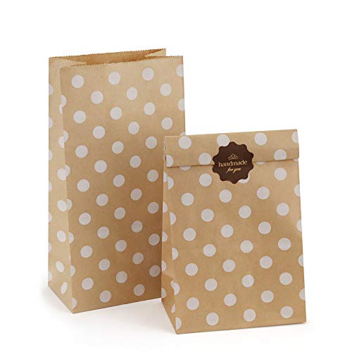 Product Cover BagDream 4lb 5x2.95x9.45 Inches 100Pcs Paper Lunch Bags Kraft Paper Bags, Snack Bags, Bread Bag, Craft Bags, 100% Recycled Kraft Paper Brown Lunch Bags with White Dot