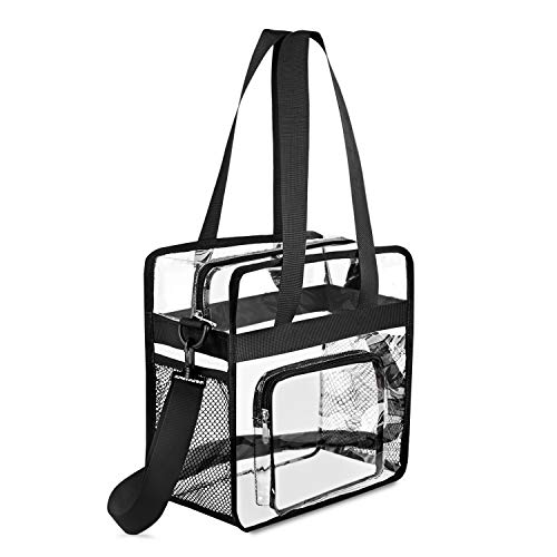 Product Cover Gonex Clear Tote Bag, NFL Stadium Approved Transparent PVC Crossbody Shoulder Bag with Pockets, See Through Bag for Women Girls for School Work Travel Black