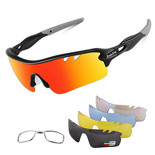 Product Cover Polarized Sports Sunglasses for Men Women with 5 Interchangeable Lenes for Cycling Sunglasses Running Baseball Golf Softball Driving Finishing