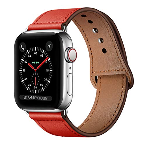 Product Cover KYISGOS Compatible with iWatch Band 40mm 38mm, Genuine Leather Replacement Band Strap Compatible with Apple Watch Series 5 4 3 2 1 38mm 40mm, Watermelon Red