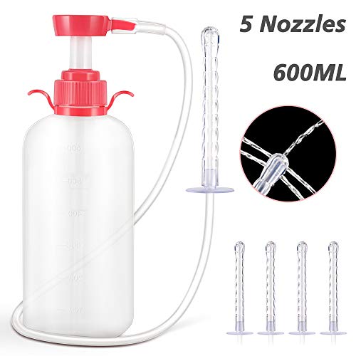 Product Cover Vaginal Cleansing Douche,Norbase Vaginal Douche Syringe Cleaner Enema Reusable Manual Pressure Anal Vaginal Cleaning System Portable Kit with 5 Nozzles,Water Colon Cleansing Detox 600ml