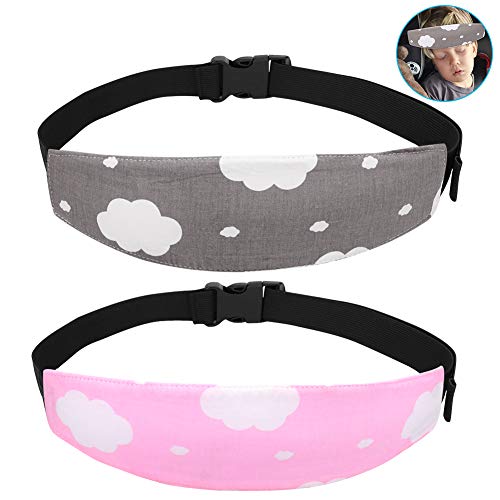 Product Cover Accmor Baby Carseat Head Support Band Strap 2 Pack for Carseats Stroller Neck Relief Head Strap for Toddler Child Kids Infant(Grey + Pink Cloud Pattern)