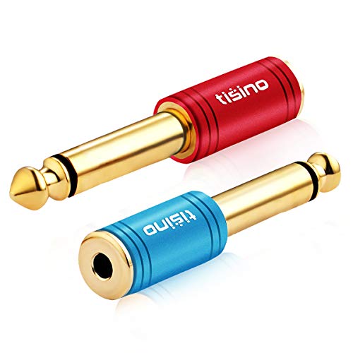 Product Cover TISINO 1/4 Mono to 3.5mm Stereo Adapter, Gold Plated 6.35mm TS Male Plug to 1/8 inch TRS Female Audio Connector - 2 Pack