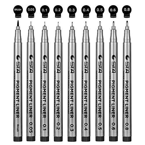 Product Cover Black Micro drawing Pens - Waterproof Archival Ink, Sketching, Anime, Illustration, Technical Drawing, Comic Manga Scrapbooking and School Using, fineliner pen 9Pcs/Set