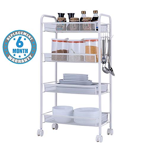 Product Cover Voroly 4 Tire Rolling Cart Metal Utility Space Saving Kitchen Home Living Room Storage Organizer Racks and Self with Wheel