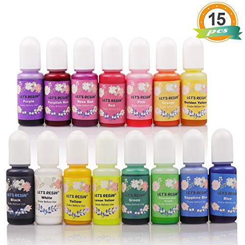 Product Cover LET'S RESIN 15 Colors Epoxy Pigment, Translucent Liquid Resin Colorant Each 0.35oz, Non-Toxic Epoxy Resin Dye Mix Color Liquid Dye for Resin Jewelry DIY Crafts Art Making