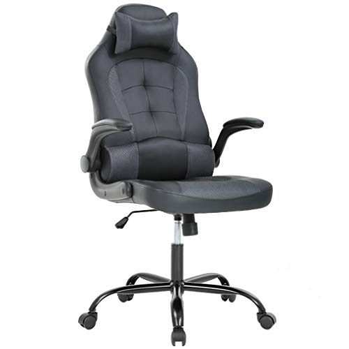 Product Cover Gaming Chair Office High-Back PU Leather Racing Chair Reclining Computer Executive Desk Chair with Lumbar Support Adjustable Arms Rolling Swivel Chair for Women, Men(Grey)