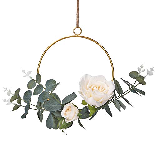 Product Cover Dolicer Floral Hoop Wreath, Geometric Wire Round Triangle Square Hoop Frame of Artificial Rose Flower and Eucalyptus Vine Wreath for Wedding Backdrop Wall Decor Geometric Wire Wall Decor, Pack of 1
