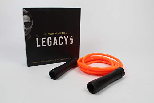 Product Cover RUSH ATHLETICS Legacy Weighted Jump Rope Orange/Black - Best for Weight Loss Fitness Training - Strength Power - Adjustable 10ft Heavy Jump Rope