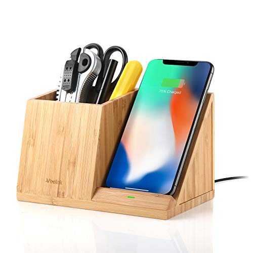 Product Cover Veelink Bamboo Wireless Charger with Organizer Wood Wireless Charging Station for iPhone X 8 Plus and Samsung S7 Edge S8 Plus S9 Plus Note 8