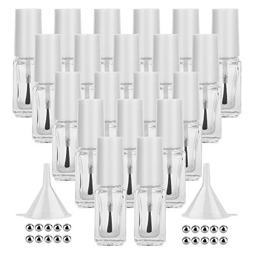 Product Cover GTHER 20PCS 5ML Small Empty Glass Nail Polish Bottles with Brush Cap & Funnel & Mixing Balls for Nail Art Sample, White