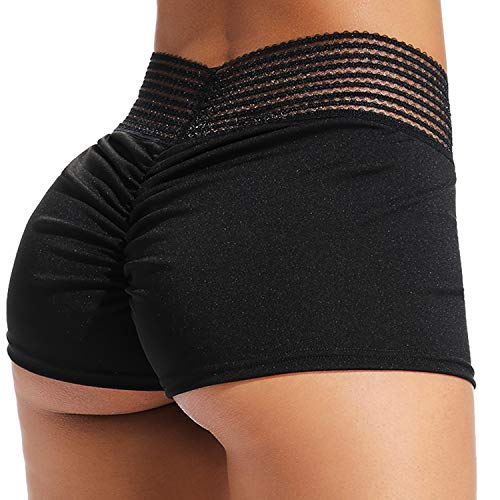 Product Cover FITTOO Women's High Waisted Scrunch Butt Shorts Ruched Yoga Pants Push up Leggings Black M