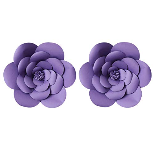 Product Cover LG-Free 2pcs 12inch Paper Flower Backdrop Decoration Party Paper Flower Wedding Rose Flower Wall Backdrop DIY Paper Handmade Craft for Nursey,Baby Shower,Birthday,Home Decor (12inch, Purple)