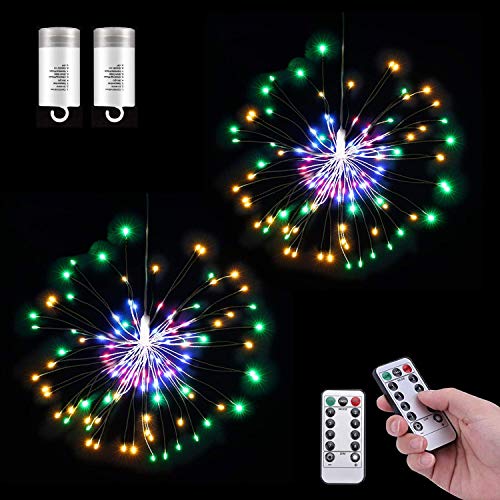 Product Cover WSgift 2 Pack Multicolor Hanging Firework Lights 150 LED Fairy Lights Twinkle Starburst Lights Waterproof Battery Operated with Remote Control for Home Patio Parties Wedding Holiday