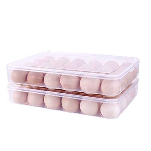 Product Cover Sooyee 2 Pack Covered Egg Holders for Refrigerator,Clear 2X24 Deviled Egg Tray Storage Box Dispenser Stackable Plastic Eggs Containers(48 Eggs).