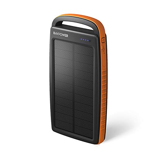 Product Cover Solar Charger 20000mAh RAVPower Portable Charger Solar Power Bank with Dual 2.4A Outputs, External Battery Pack with Flashlight for Smartphones, Tablets and More(Orange)