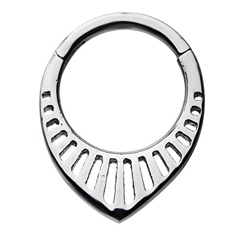 Product Cover 16G Rounded Teardrop Cut-Out Stainless Steel Hinged Segment Ring for Septum, Lip, Eyebrow, and Ear Piercings