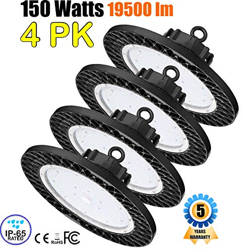 Product Cover GENPAR 150W 4PK UFO LED Shop High Bay Light 800W HPS/MH Equivalent 19500LM lumens Daylight White 6000-6500K IP65 Waterproof Warehouse Lighting Fixture Commercial Lighting Factory Industrial Shopping