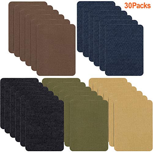 Product Cover Iron On Patches for Clothing Jeans 30 PCS, Denim Repair Patches Kit 4.9 x 3.7 Inch, 5 Colors