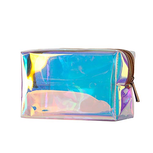 Product Cover Holographic Makeup Bag Clear Transparent Cosmetic Bag Organizer Travel Large Iridescent Clutch Purse Toiletries Pouch Hologram Handbag Make-up Storage Cases for Women (Rectangular-Transparent)