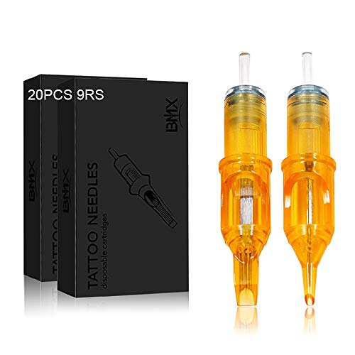 Product Cover Cartridge Needles-BMX 9RS Tattoo Needles Cartridges Sterilized Disposable 9 Round Shader Tattoo Needles for Rotary Tattoo Pen Machine Shading(20pcs,9RS)