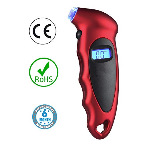 Product Cover Voroly Digital Tyre Pressure Gauge 150 PSI 4 Settings for Car Truck Bicycle with Backlit LCD and Non-Slip Grip, Red