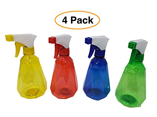 Product Cover Plastic Empty Spray Bottles (4 Pack) 16 oz. Colored, Translucent Diamond Shape, Refillable