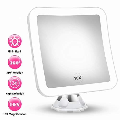 Product Cover 2020 Upgraded 10x Magnifying Lighted Makeup Mirror with Natural White LED Lights, 360°Swivel Portable Cordless Makeup Mirrors with Locking Suction Base for Home Bathroom Shower and Travel