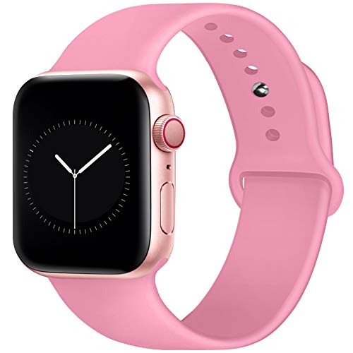 Product Cover OriBear Compatible with Apple Watch Band 42mm 44mm for Women and Men, Soft Durable Silicone iWatch Band Replacement Sport Band Compatible with Apple Watch Series 4, Series 3/2/1 S/M Bright Pink