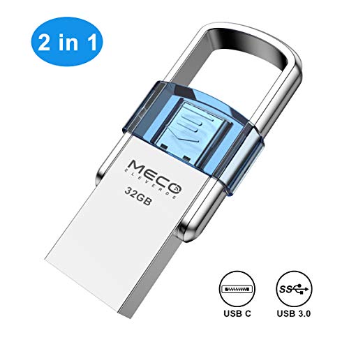 Product Cover USB C Flash Drive, MECO 32GB 2 in 1 OTG USB C+ USB 3.0 Dual Drive Waterproof Memory Stick with 360 Degree Rotation C Port Protect Cover, for Computer, MacBook, Google Chromebook Pixel, Samsung Galaxy