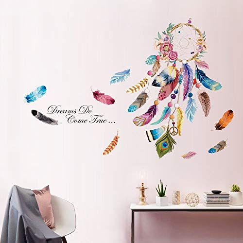 Product Cover decalmile Dream Catcher Feathers Wall Decals Quotes Dreams Come True Wall Stickers Bedroom Living Room Wall Decor