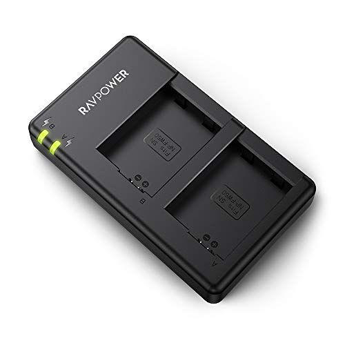 Product Cover NP-FW50 RAVPower Dual Slot Battery Charger Compatible with Sony NP FW50 Batteries for A6000, A6500, A6300, A6400, A7, A7II, A7RII, A7SII, A7S, A7S2, A7R, A7R2, A55, A5100, RX10 Camera and More
