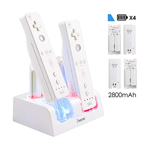 Product Cover Insten 4 in 1 Battery Charger for Wii , 4-Port Remote Charging Station Dock with 4pcs Rechargeable Batteries (Updated Version) and LED Light Indicator for Nintendo Wii / Wii U Game Controller , White