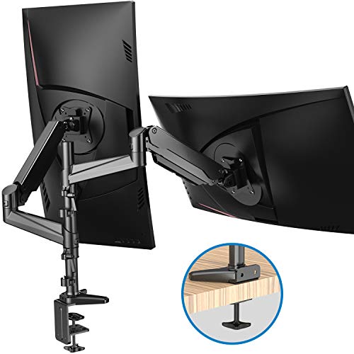 Product Cover HUANUO Dual Monitor Mount Stand - Aluminum Gas Spring Arm Height Adjustable Monitor Desk Mount VESA Bracket for 2 17 to 32 Inch LCD Computer Screens with C Clamp, Grommet Base