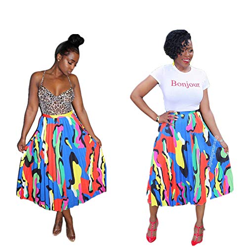 Product Cover Women's Graffiti Pleated Skirts Cartoon Printed Elastic Waist A-Line Maxi Long Summer Skirt